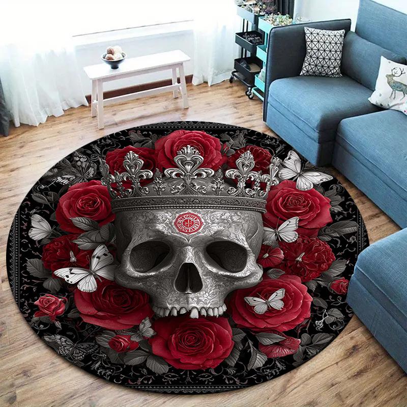 Sheep Skull Round Area Rug,Carpet Rug for Living Room Bedroom Sofa Playroom Decor,Non-slip Floor Mat
