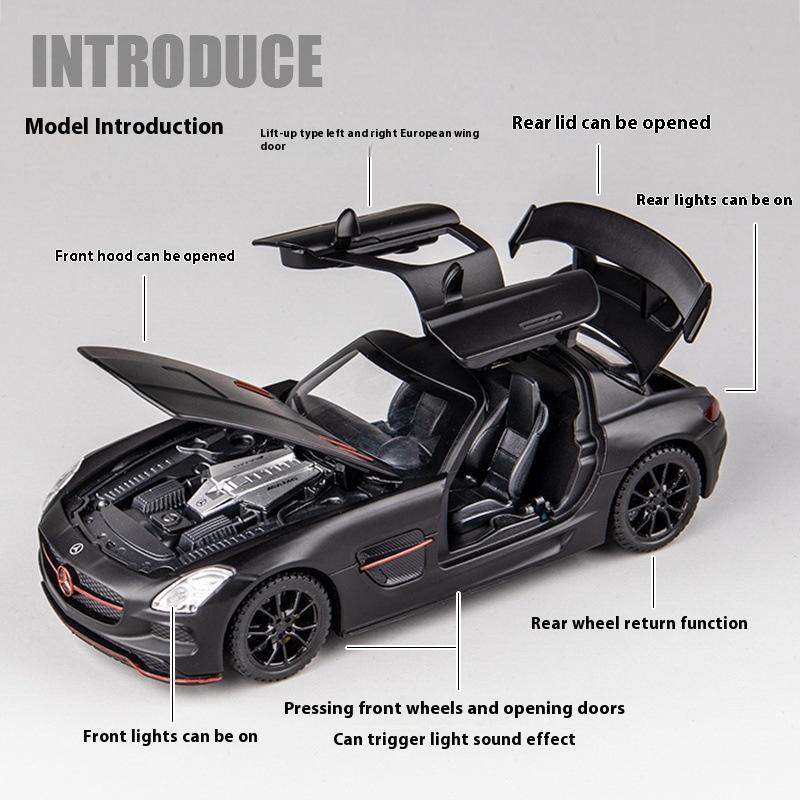 1/32 Scale Diecast Benz SLS AMG Alloy Super Sports Car Model Simulation Sound and Light Toy Holiday Gift for Friends Collect