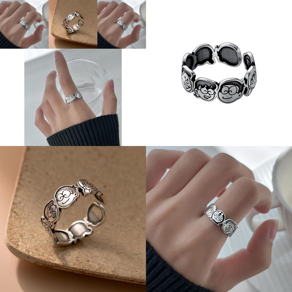 Trendiger Cartoon-Charakter Verstellbarer Kupferring für Damen Vintage Modeaccessoire