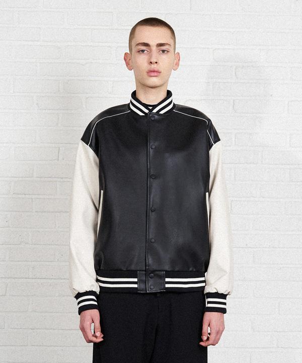 Veteze [Vegan Leather] Lined Varsity Jacket (Black)