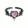 Dark Sweet Cool Pink Zircon Love Open Ring Punk Stacked Wear Personality Niche High Sense Girlfriend Ring Girl