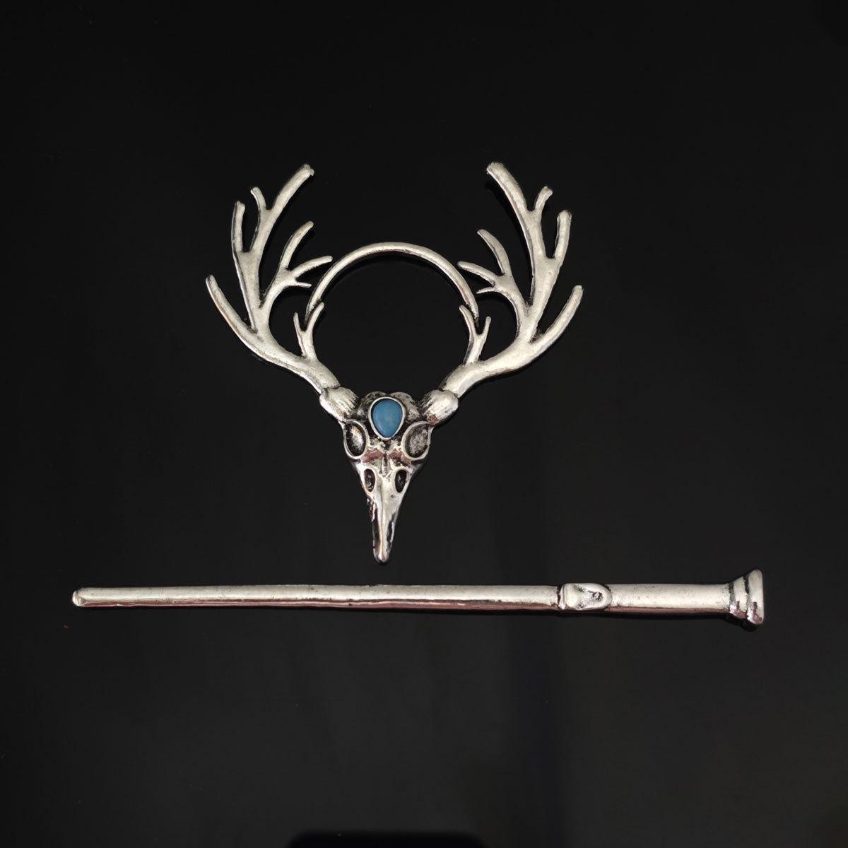 

Шпилька для волос в виде рогов в стиле нордической готики с черепом ворона – головной убор викингов, аксессуар для волос на Хэллоуин серебряный