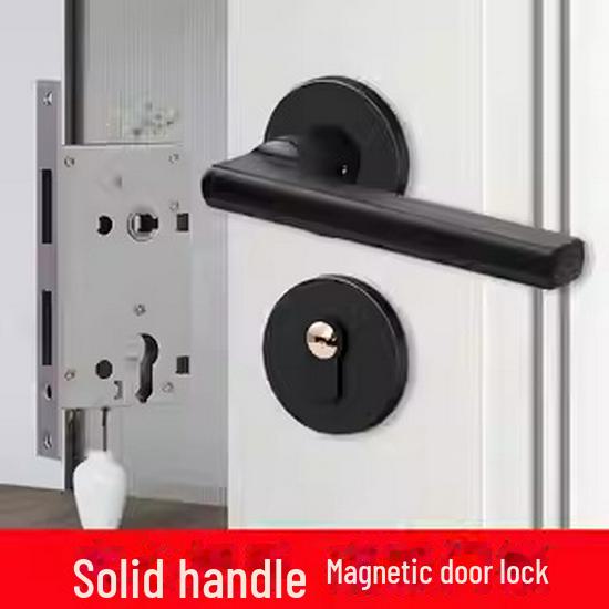 Black Magnetic Door Lock with Silent Handle for Bedroom