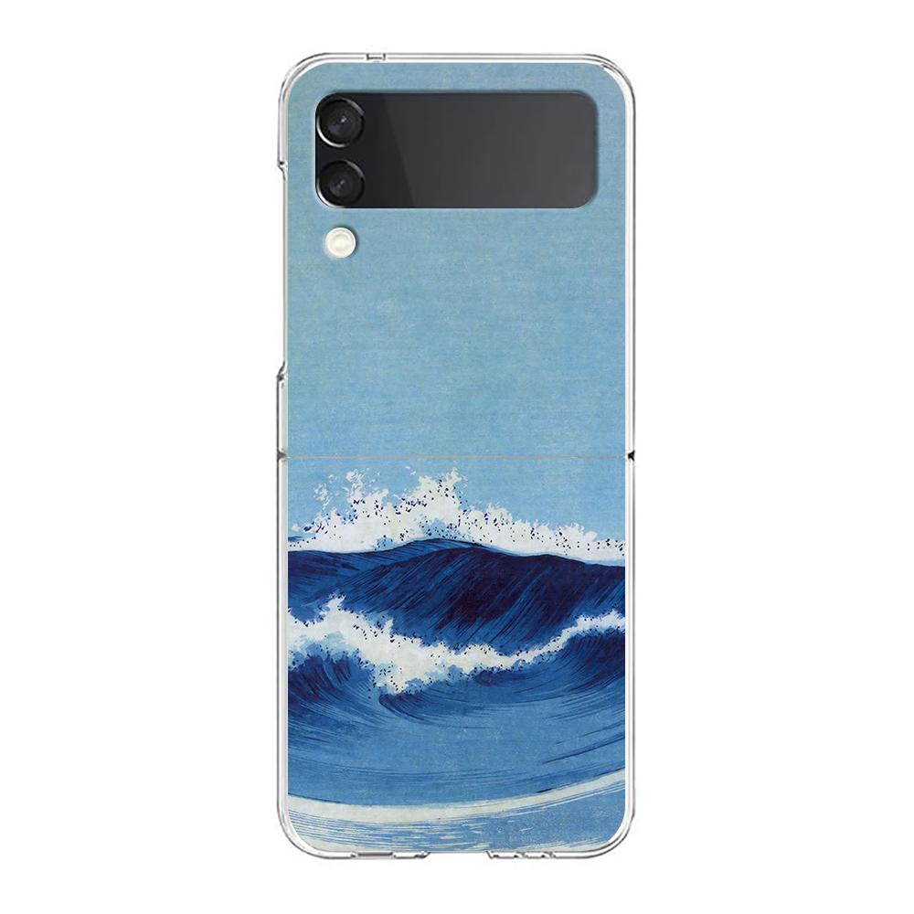 The Big Wave of kanagawa ZFlip5 ZFlip3 Phone Case For Samsung Z Flip 3 5G Transparent Hard Shell Z Flip 4 Galaxy Cover Folding