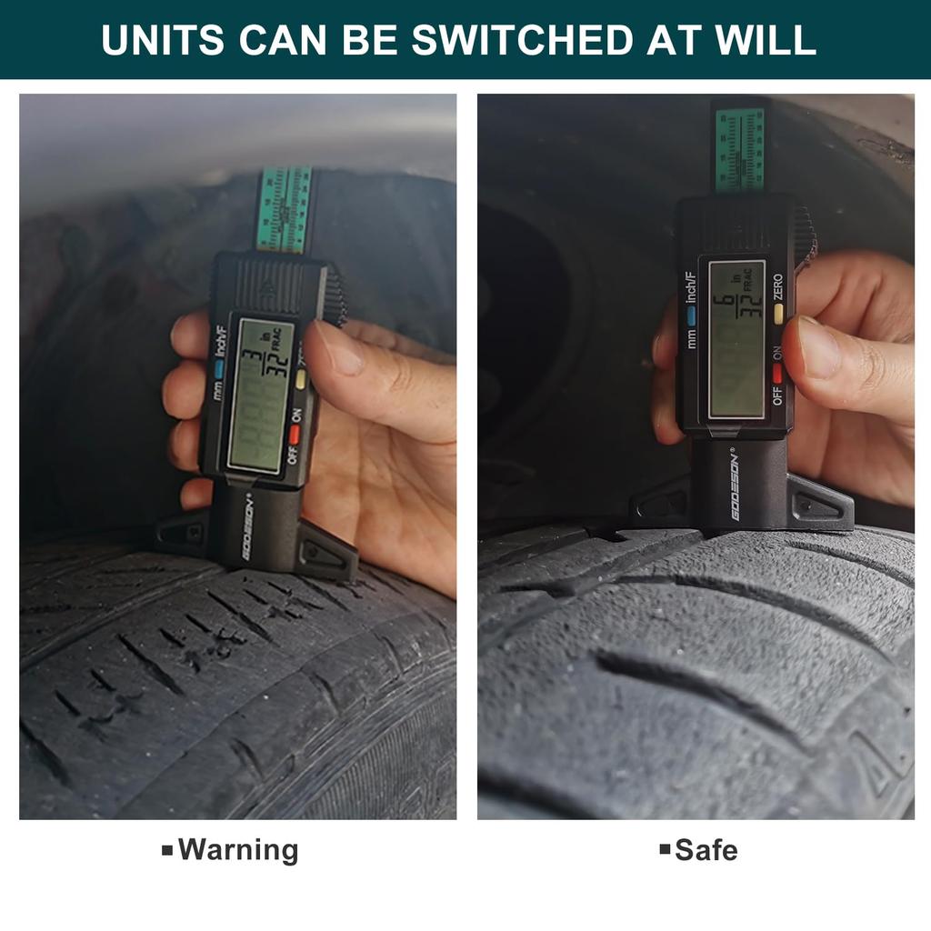 GODESON Tire Tread Depth Gauge, Digital Tire Tread Depth Gauge With 3 Modes-Fractional Inch, Decimal Inch And Millimeter, Tire Depth Gauge For