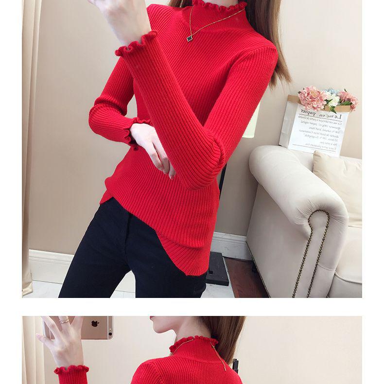 Dámský módní pletený svetr s dlouhým rukávem a rolákem, slim fit