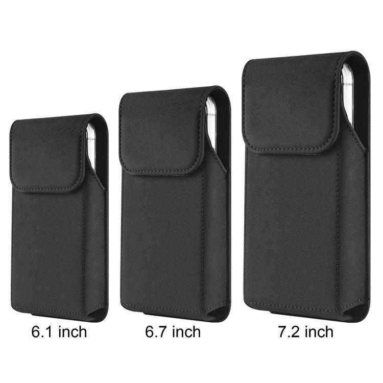 Marsupio Verticale in Nylon per Smartphone con Cinturino in Pelle e Chiusura Magnetica da Uomo