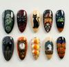 30pcs Halloween Press On Nails Gothic Skeleton Skull Spider Web Black Cat Haunted House Fake Nail Almond False Nail for Women