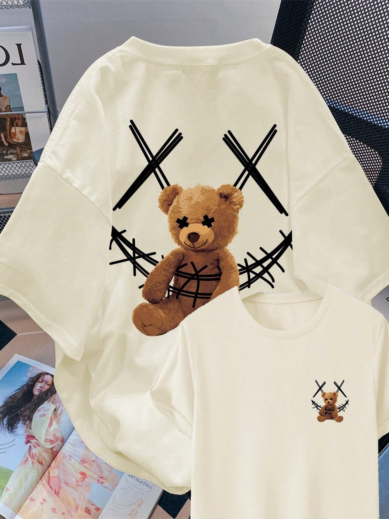 

Cute Bear Men Women Unisex Cotton T-shirt Luxury Brand Big Size Top Casual Short Sleeve Streetwear Classic Back Print Tee S-4XL 3XL
