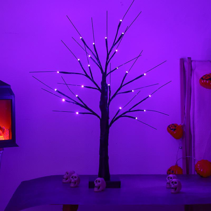Halloween LED Tree Lights: Purple & Orange Ghost Decorations, 2025 Festival Atmosphere.