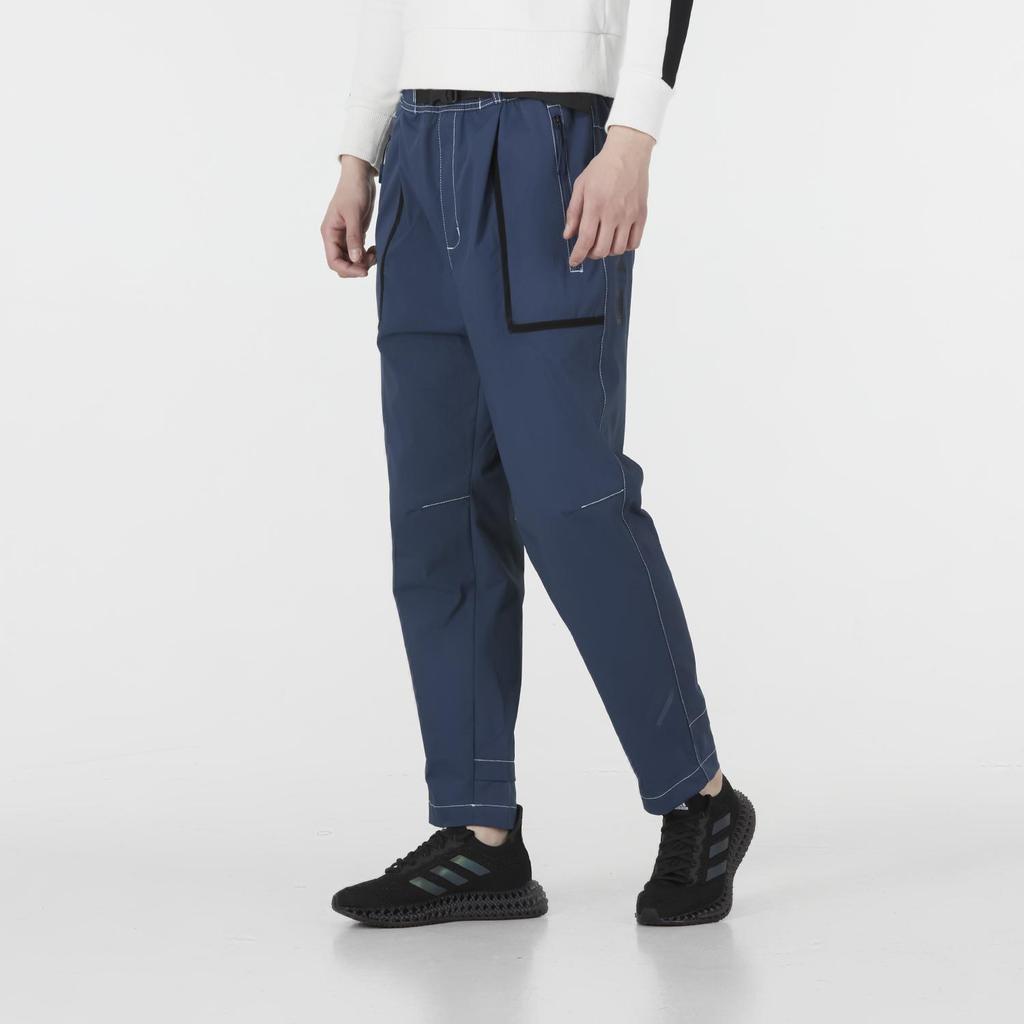 adidas Solid Color Belted Woven Track Pants Men Bottoms Blue HM7470