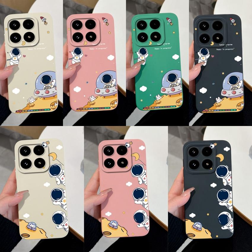 Cute Moon Astronaut Phone Case For Xiaomi 17 15 15T 14 14T Pro Poco C71 C75 M7 M8 F7 F8 Casing Soft Liquid Silicone Anti Slip Shell  For Xiaomi Covers