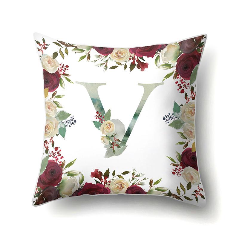 Polyester Pillowcase American Retro Flower Plant 26 English Letter Cushion Cover Car Pillowcase