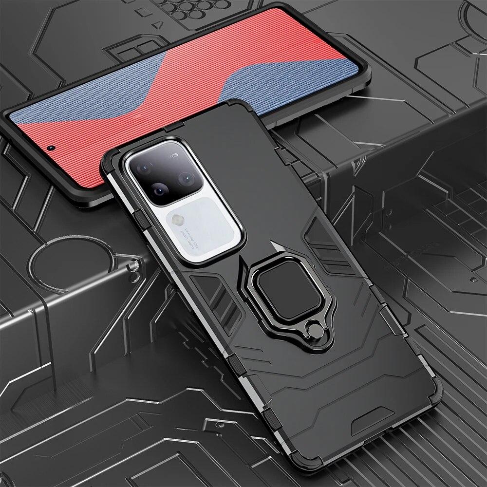 

Противоударный защитный чехол KEYSION для VIVO V30 V30 Pro 5G V29e, силиконовый + ПК, металлическое кольцо-подставка, чехол для телефона для VIVO V100 5G Y200 for VIVO V30 Pro 5G чёрный