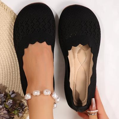 Scarpe Basse Monocolore da Donna, Scarpe Slip-On Traspiranti in Tessuto Volante, Scarpe Leggere e Comode