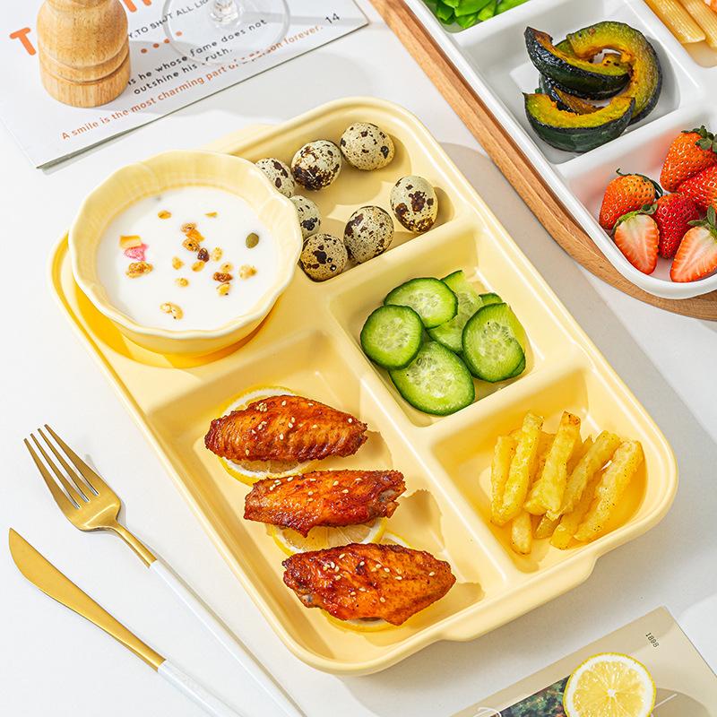 Ceramic Divided Dinner Plate Reusable Portion Control Plate 5 Compartments Snack Serving Dish Food Container Kitchen Tableware