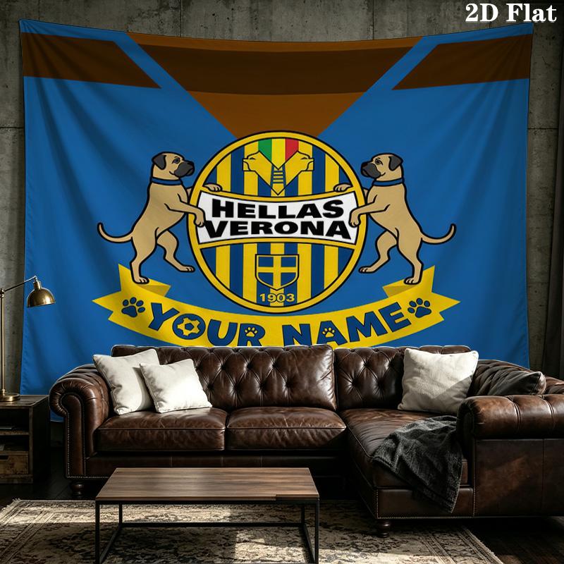 Custom Name Hellas Verona FC Printed Tapestry – Wall Hanging for Bedrooms, Dorms, and Home Decor