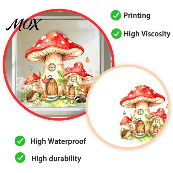 Self Adhesive Bathroom Glass Stickers Watercolor Forest Fairy Static Window Cling, Mushroom Elf Cottage Decal for Creative Gift Home Decor Kids Room,