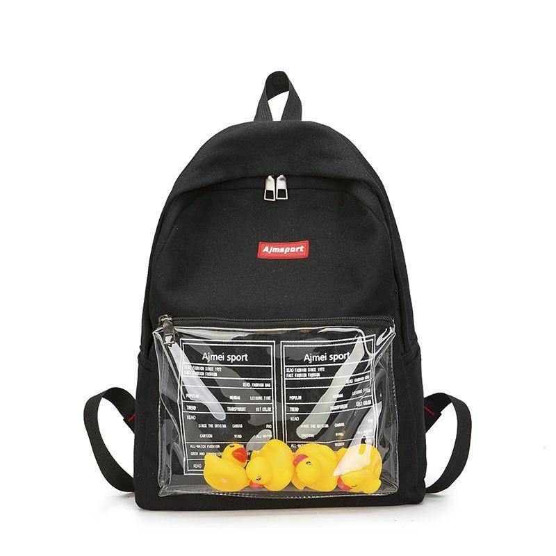 Durable Canvas Womens Backpack With Fun Duck Toy And Transparent School Bag Design