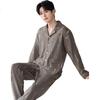 Nanjiren Pure Cotton Antibacterial Anti-Mite Men's Pajamas Autumn Winter Cardigan Full Print Wearable Homewear Set Gray 2XL