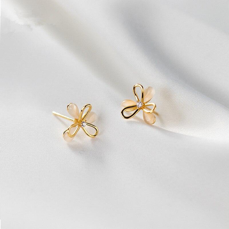 925 Sterling Silver Cute Romantic Clover Synthetic Opal Korean Stud Earrings for Women Sweet Wedding Party Jjewelry Gift