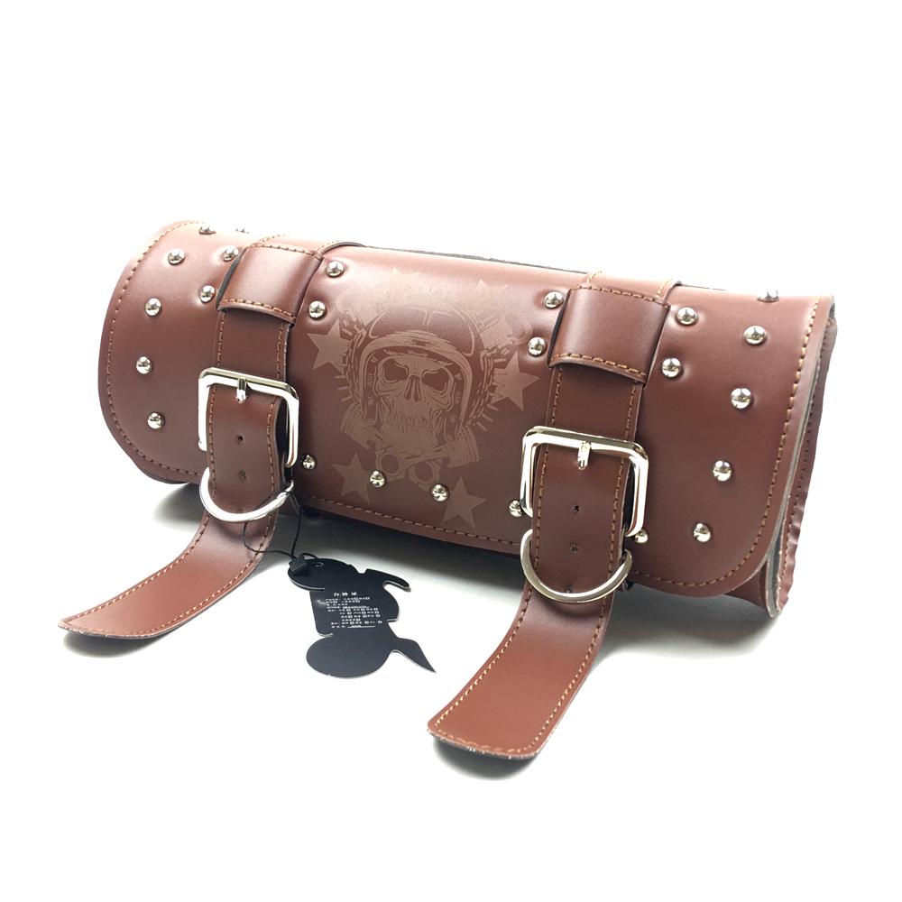 Motorcycle Fork Bag Leather Cruiser Tool Roll Barrel Bag Fork Barrel Shape Handlebar Black Saddlebags Storage