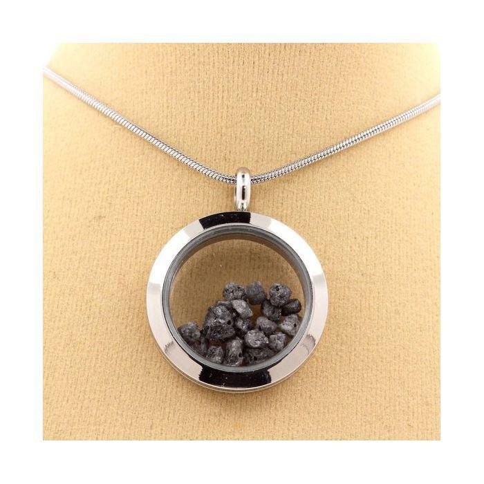 Stones and Minerals. Rough Gray Diamond Necklace. 30 Mm Medallion Model. Color Silver.