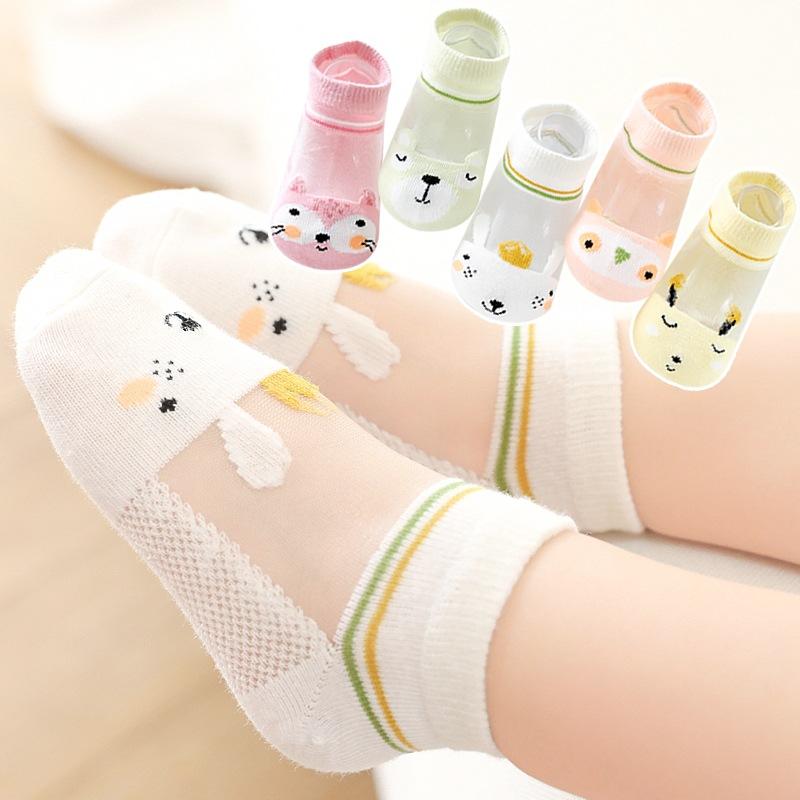5 Pairs Girls Kids Thin Mesh Breathable Soft Comfy Socks, Cartoon Cute Socks, Children's Socks for Spring Summer