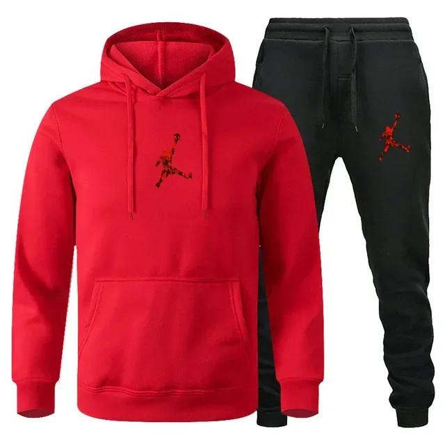 Splatter-hoop Men Hoodie & Jogger Set, Mottled Jumping Athlete Figure and Matching Pant Graphic Print, Cozy Fleece Outfit for Street Sport Outings