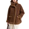 Women's Faux Suede Button Jacket Oversized Gathered Hem Short Length Coat Casual Vintage Outerwear With Pockets