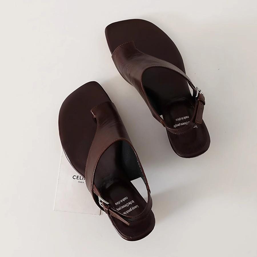 Verze z měkké kůže~ Design silné podpatky vysoké podpatky 2025 léto francouzské retro čtvercová špička kryt prstů sandály dámské svrchní oblečení