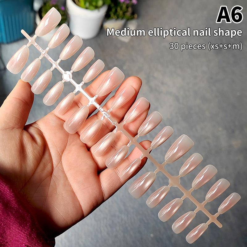 30Pcs Press On Nails French Tip Fake Nail Set Square Shape Reusable Stick-on For Women Girls Day Out