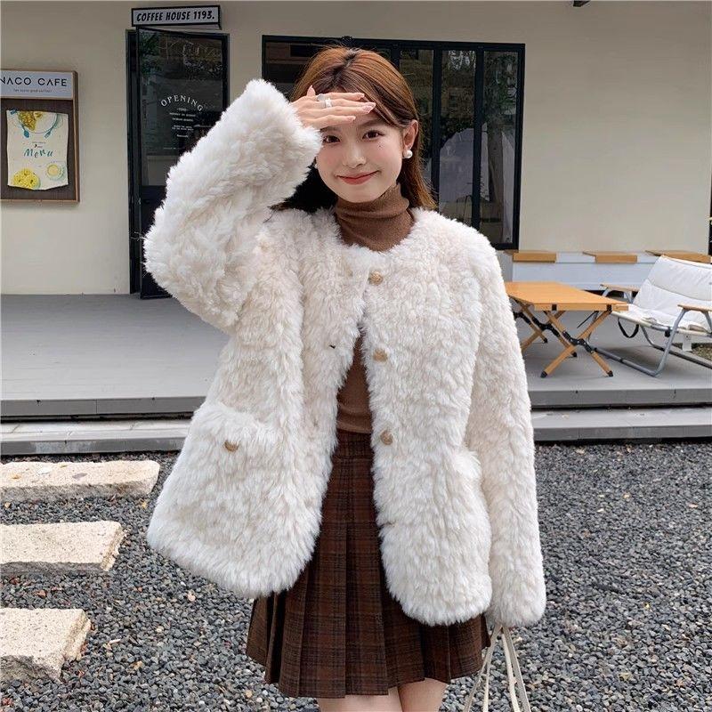 Imitation lamb fur coat women's winter new thickened loose fluff temperament top