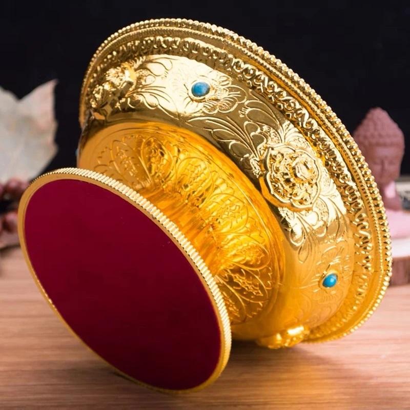 Zinc Alloy Tribute Buddhist Fruit Plate Gold Auspicious Luster Tibetan Plate Engraving Buddha Fruit Saucer Home Gift Decorative