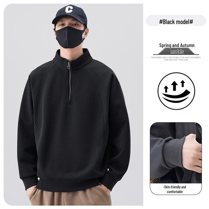 Men s Autumn/Winter 2025 Trendy Solid Color Half-Zip Hoodie Long Sleeve Base Layer Top 2XL