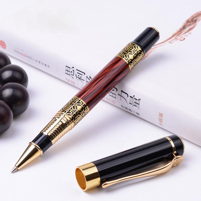 Neutral Ballpoint Pen Chinese Style Wood Grain Signature Office Writing Supplies Student Stationery Tool (black,Red) чёрный