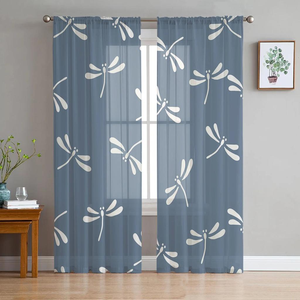 Tüllvorhänge mit Libellen-Motiv, japanische Kunst-Illustration, für Wohnzimmer, Küche, Schlafzimmer, transparenter Tüll für Café, Hotel, moderne Wohnkultur