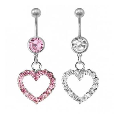 Piercing per ombelico in acciaio inossidabile con cuore in strass alla moda da donna