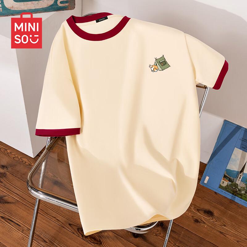

MINISO Men s Color Block Cotton Short Sleeve T-Shirt with Tent Graphic 3XL