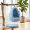 Plush Bird House Hanging Parrot Nest Bed, Winter Striped Water Drop Shape Warm Hideaway Cozy Cave Bed with Removable Cushion, Cage Hammock for