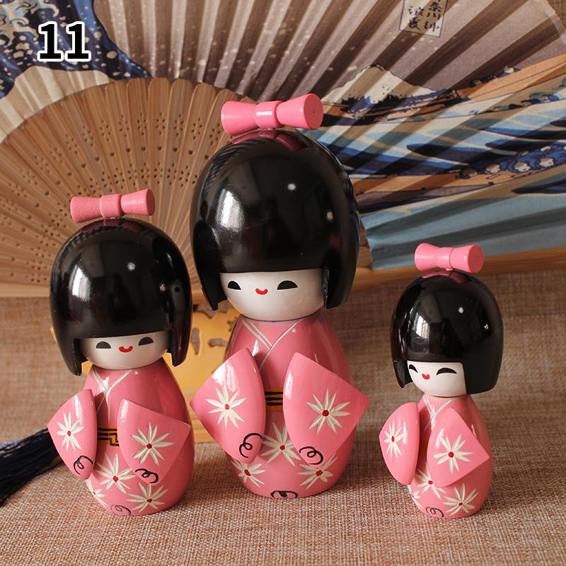 3Pcs/Set Japanese Geisha Kimono Figurine Asian Kokeshi Girl Statue Figure Toy Wooden Traditional Oriental Decor Ornaments