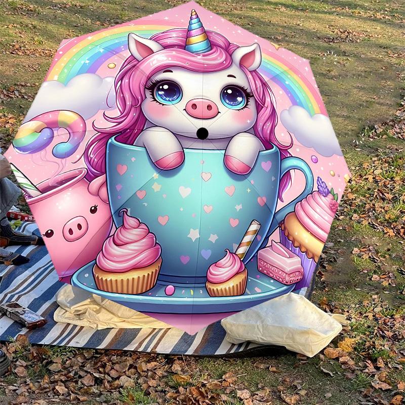 1PC unicorn cupcake Automatic Open/Close Umbrella with Windproof, 8-Rib Sturdy Canopy, Durable Ribs, Fashionable Design, Outdoor Accessory, Fun Prin,
