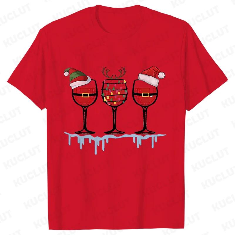 Christmas Wine T Shirts for Women Clothing Funny Cartoon Tshirts Kawaii Fashion Tshirt Korean Female Tops Christmas Wine Tees