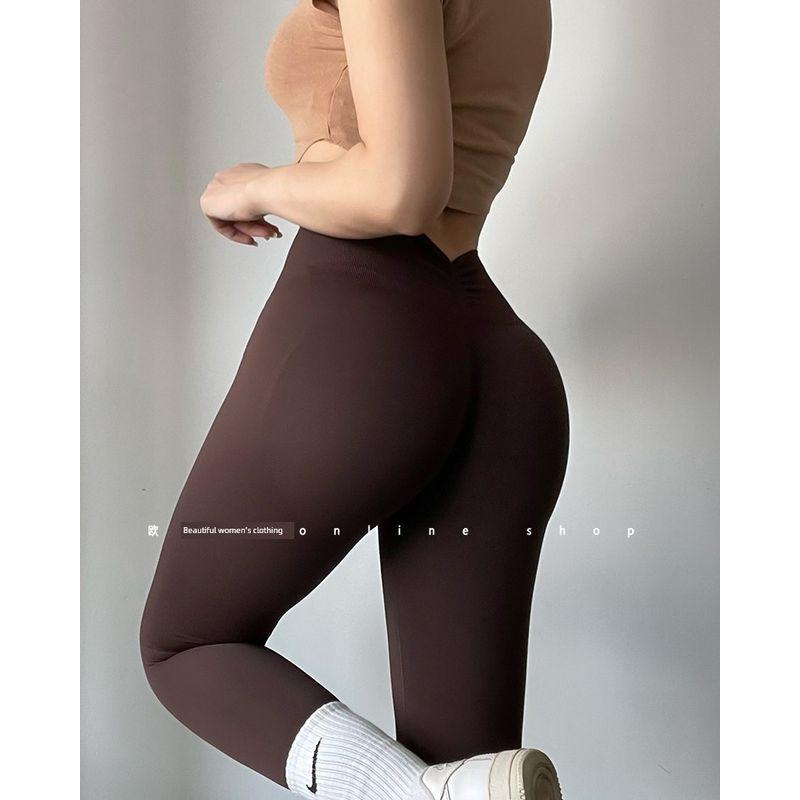 

Fashion Back V Waist Fitness Pants Breathable Hip-Lifting Exercise Peach Hip Training Pant Wait Lifting High Waist Yoga Pants Hip-Lifting Women Dark brown M