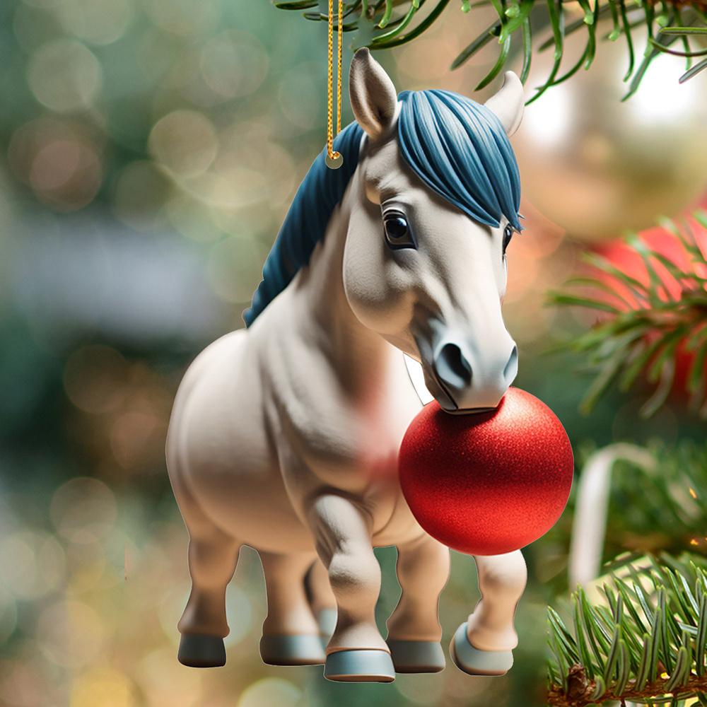 HOMZY 7pcs,Cute Cartoon Horse Pendant Ornaments, Double-side Print Acrylic Ornaments, Christmas Tree Hanging Decoration Christmas Decoration
