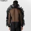 INCERUN Mesh Black Men See Through Long Sleeves Party Shirts