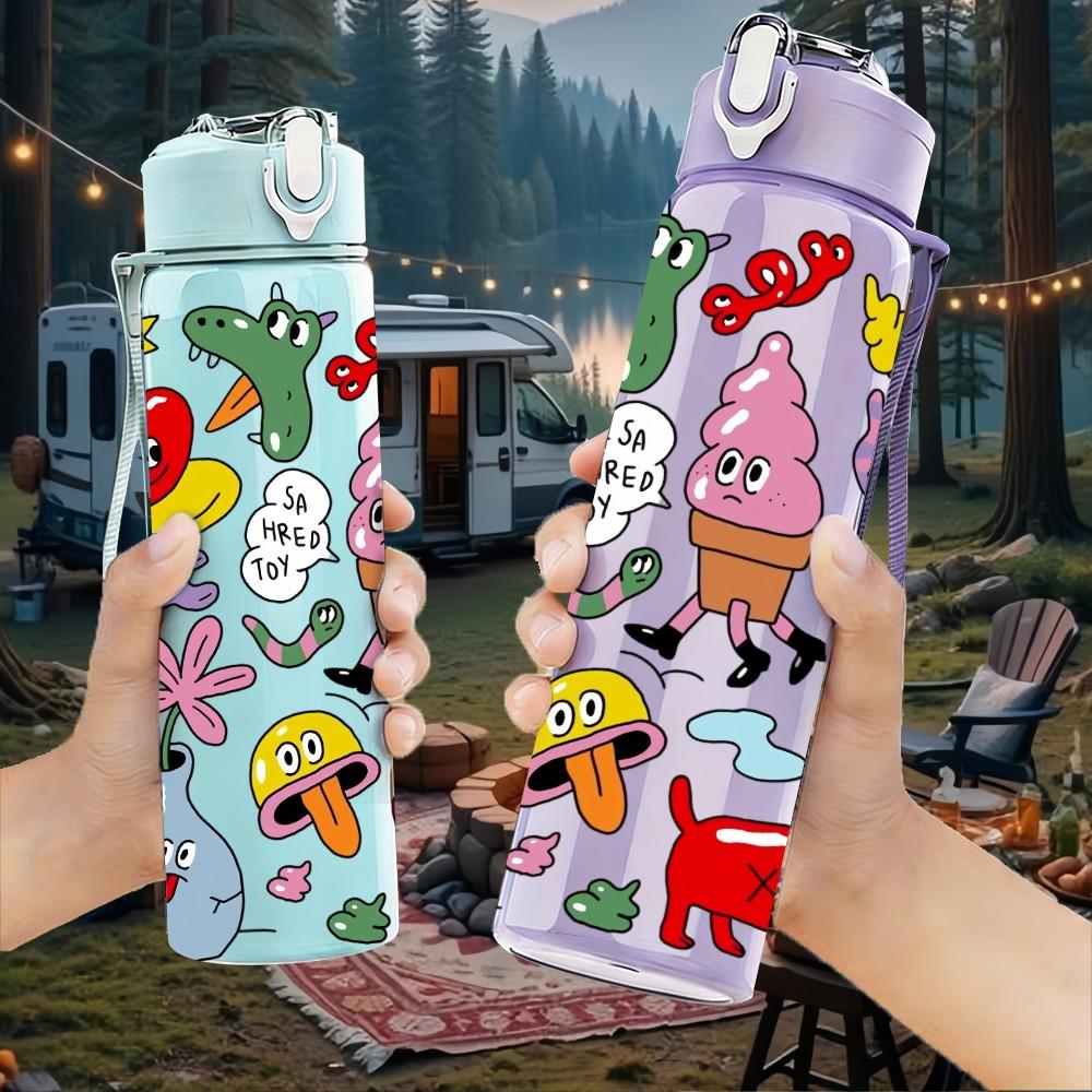 1PC Colorful Animal Character 750ml Color Plastic Sports Water Bottle Leakproof Flip Straw Lid Suitable for Sports Office Home Use