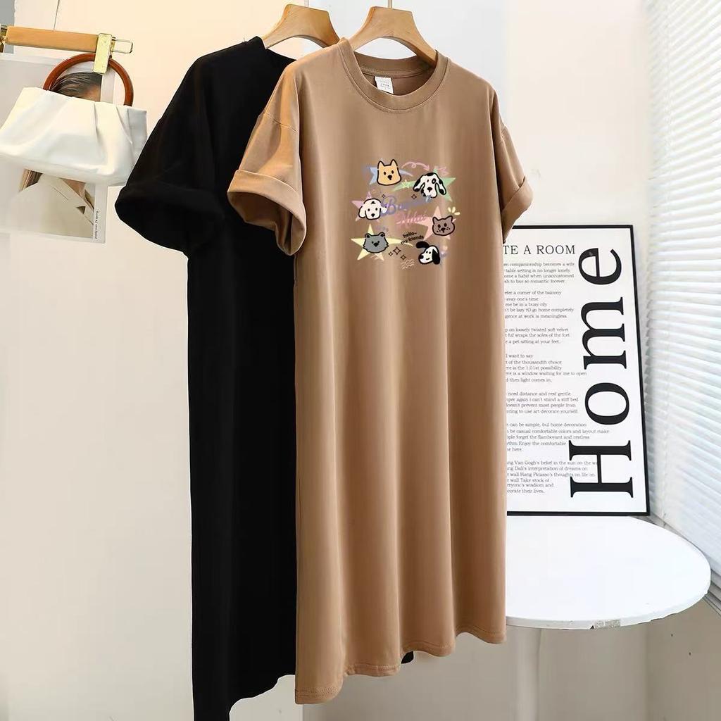 New Short-sleeved Long Dress, Loose and Casual Over-the-knee T-shirt Dress, Simple Mid-length Dress for Women To Look Slimmer In Summer