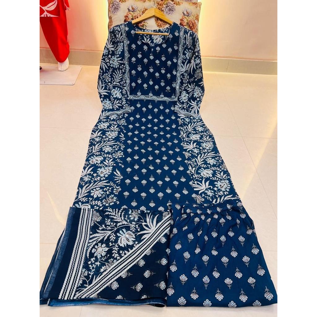 Indian Party Wear Kurta Pant Dupatta Set Bollywood Top Tunic Kurti Salwar Suit SC-2202a