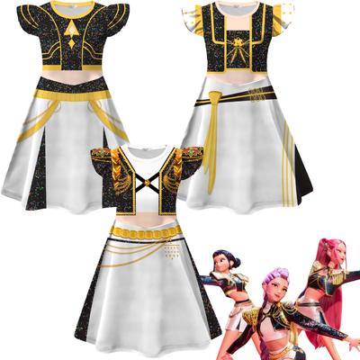 K-POP Hexenjagd Performance Cosplay Mädchen fliegende Ärmel Milchseide Kleid+Tasche Halloween Rollenspiel Kostüm Kinderkleid